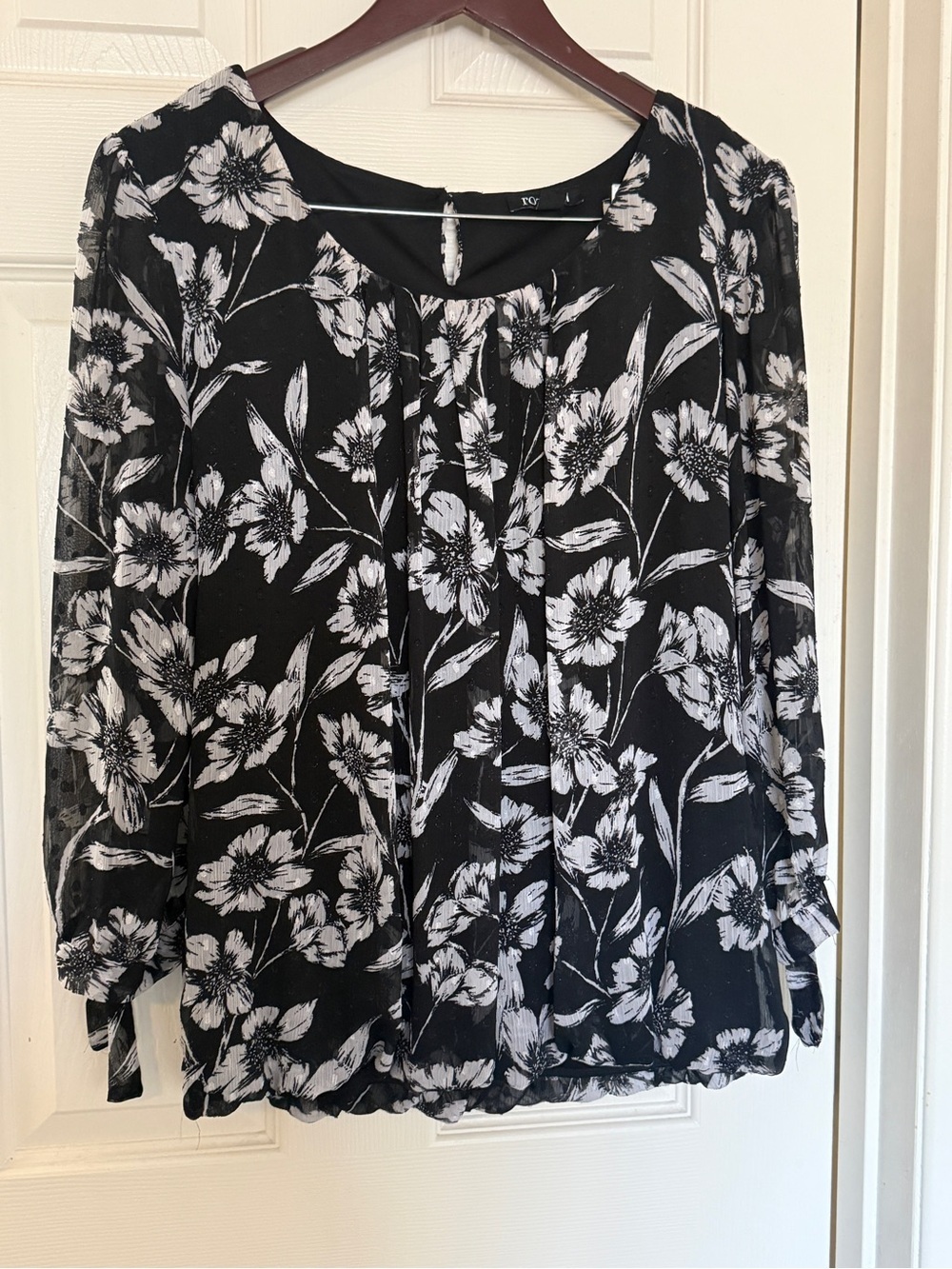 Black Floral Long-Sleeve Peasant Blouse -XL - Picture 7 of 8